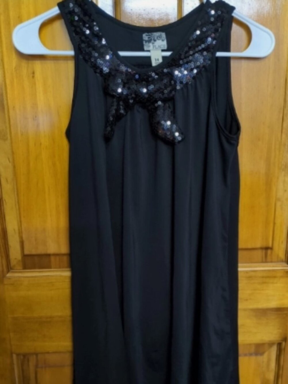 Childrens Place Girls Size 14 Dress Sequins Black Pullover Black Bow